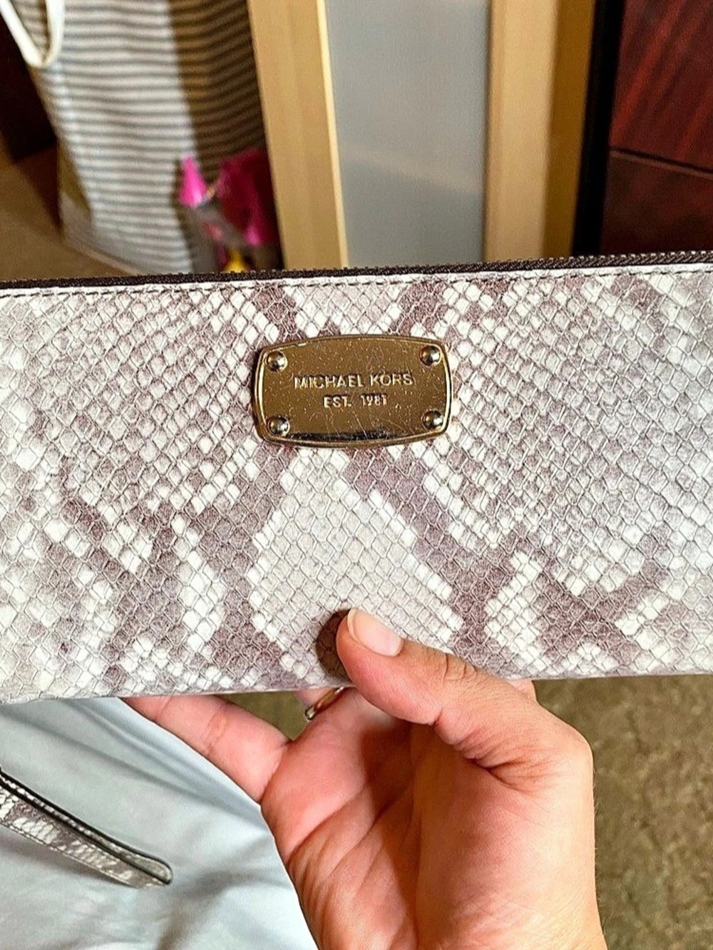 Michael Kors Jet Set Travel Python-Embossed Leather Continental Wallet Pink &